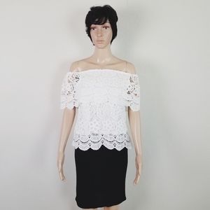 White Lace Overlay off Shoulder Top